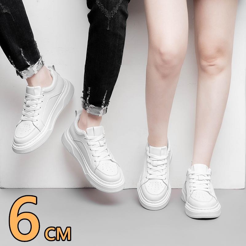 Genuine Leather 6CM Height Increase Couple Shoes Comfortable Breathable Elevator Sneakers for Men Women Lightweight Casual Sport
