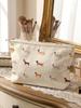 Dachshund patterned corduroy makeup bag, lightweight zipper pouch, multifunctional lined bag for cosmetics