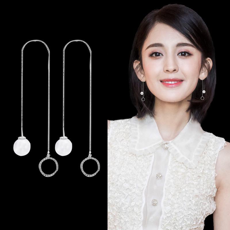 Корейские длинные серьги-игл S925 Silver Star & Moon Leaf Clover для женщин