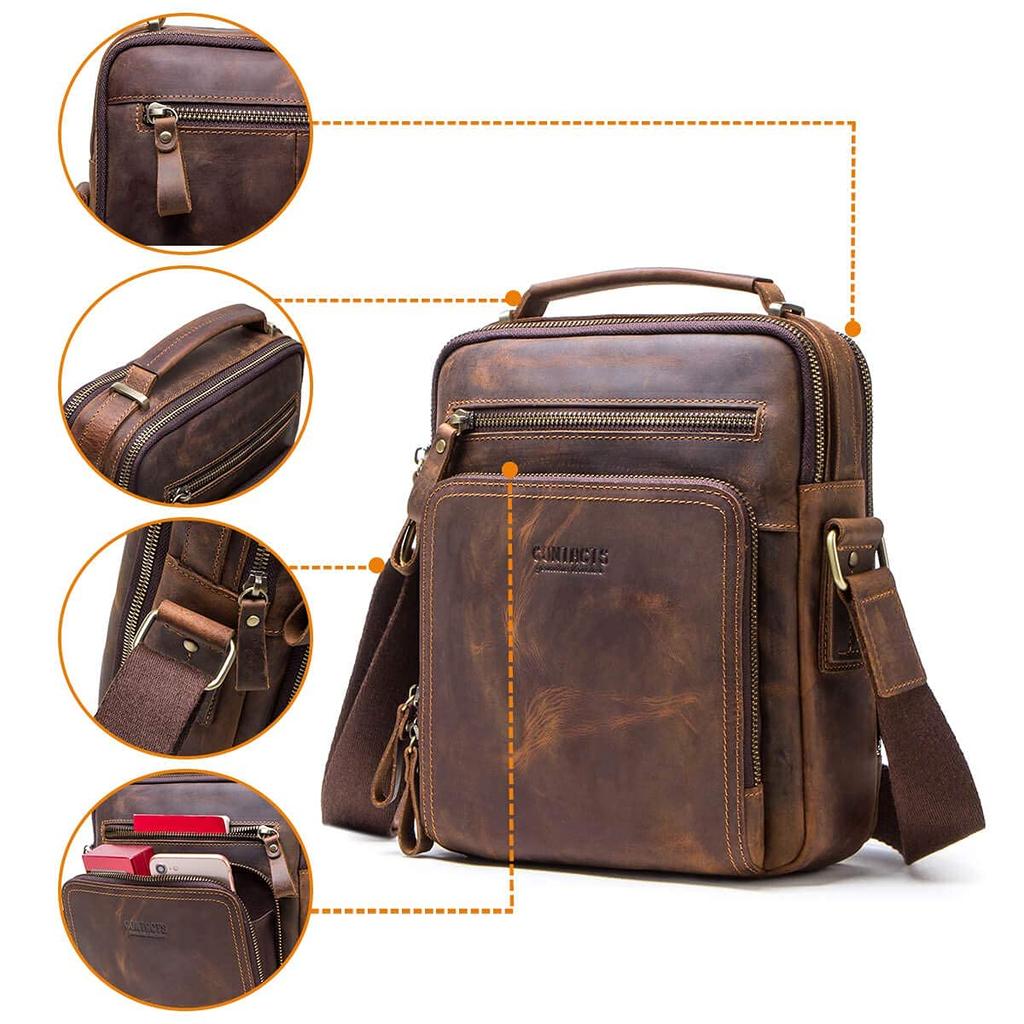Shoulder Crossbody Can Hold iPad All Travel Shoulder Vertical [Contacts] Men's Handbag, Mini, Cowhide, Leather, Bag, Present, Bag, (Coffee)