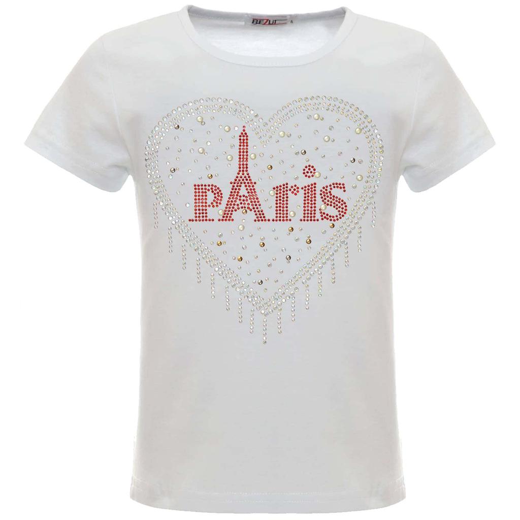 Girls Summer Shirt with Rhinestones In a Heart Motif