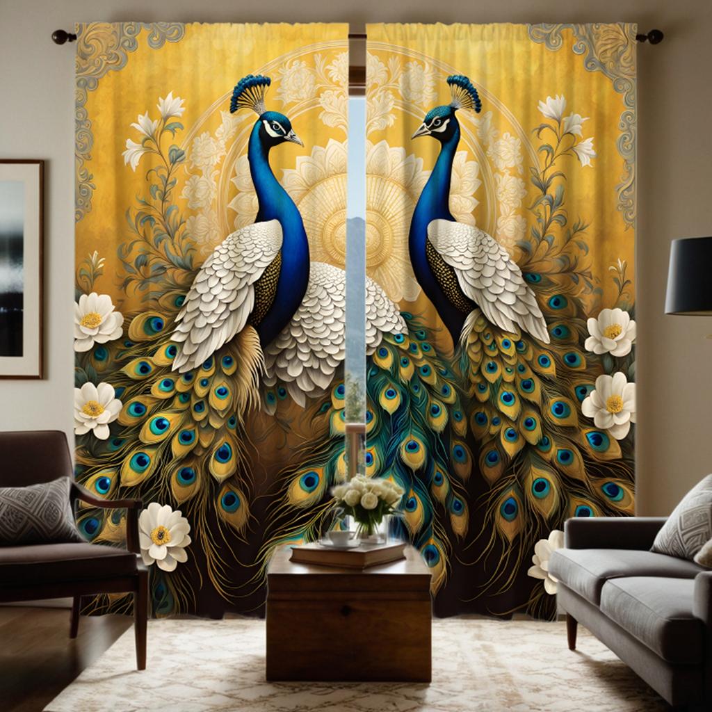 2 шт. HD лесной зеленый белый павлин цветок богатые декоративные занавески желтые цифровые печатные занавески украшение дома стиль де