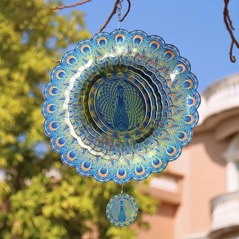 1pc 3D Peacock Wind Chime, Colorful Stainless Steel Wind Spinner, Outdoor Yard And Garden Decor, Metal Spinner With Hanging Hook