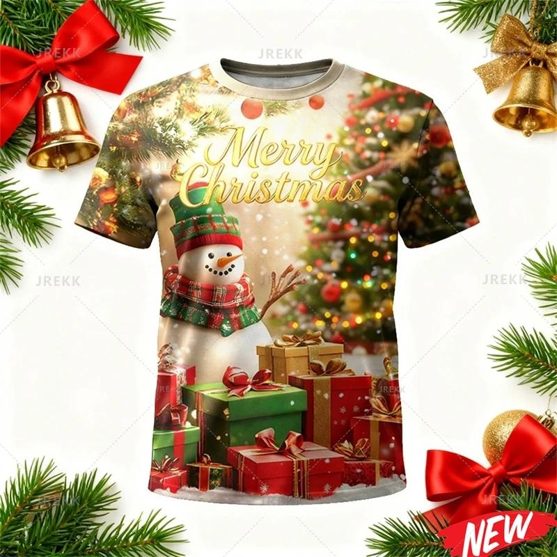 Футболка с рождественским узором для мужчин Новинка Xmas 3D-печать Санта-Клаус Футболка Семейная С круглым вырезом С коротким рукавом Футболки