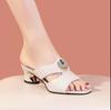 2024 Summer New Style Fashionable Women's Hollowed Thick Heel Sandals Button Closure for Middle-Aged Elderly Women