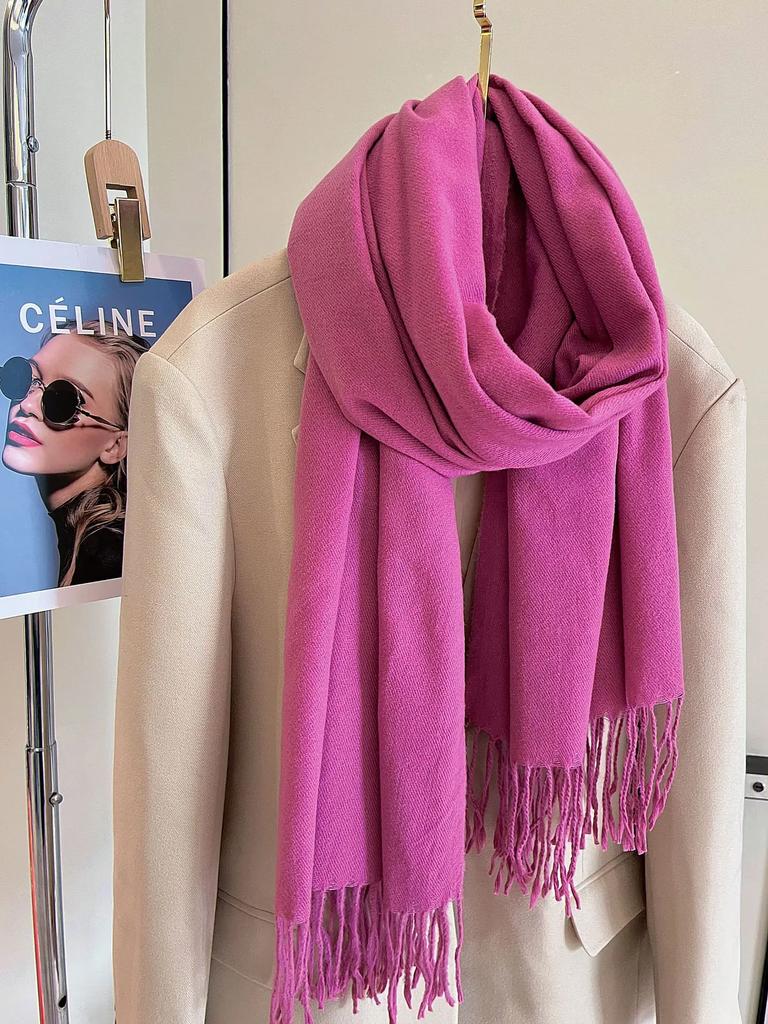 Versatile Fringed Solid Color Wool-Like Scarf For Women 2023 New Autumn Winter Prom Red Scarf Wholesale Warm Shawl