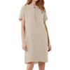 Women's Summer Cotton Linen Midi Dress, Loose V Neck Button Front Short Sleeve Casual Dress with Pockets