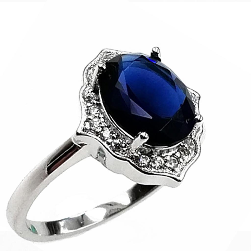 Silver Ring 'Sissi' Blue Silver Sapphire (rhodium) - 15x13mm