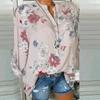 Plus Size Blouse Women Shirt Floral Print V Neck Tops Long Sleeve Buttons Oversized Blouses Red Green Clothing
