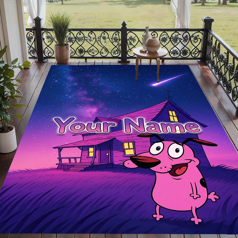 Custom Text Courage the Cowardly Dog Pattern Floor Rug Soft Indoor Carpet Mat Living Room Bedroom