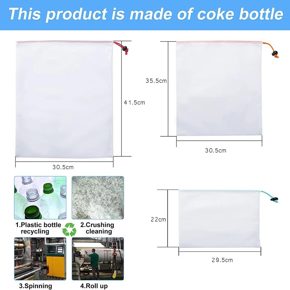 5pcs/set Reusable Produce Mesh Bags Eco Friendly Fruit Vegetable Bags for Kitchen Storage Net Merchandise Bags with Drawstring