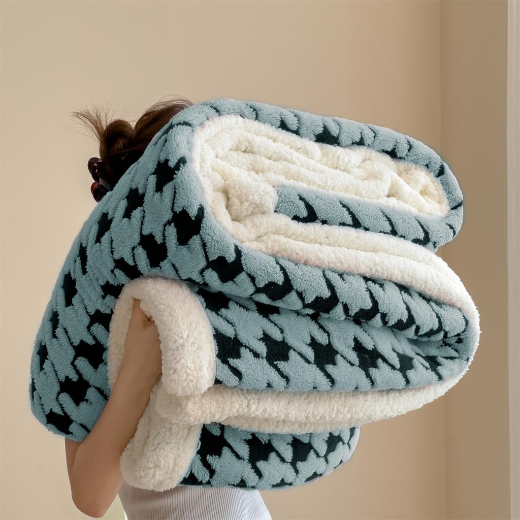 Houndstooth Pattern Spring Autumn Warm Fleece Blanket Cozy Soft Office Naps Sofa Bed Throw Blankets Jacquard Soft Plush Blanket