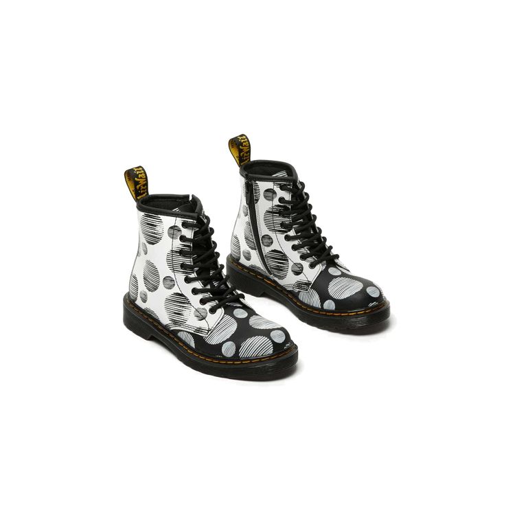 Dr. Martens 1460 Junior Full Print Polka Dot Mid-Top Casual Zip Boots Waterproof Durable Childrens Leather Boots Kids Boots Black White 27071009