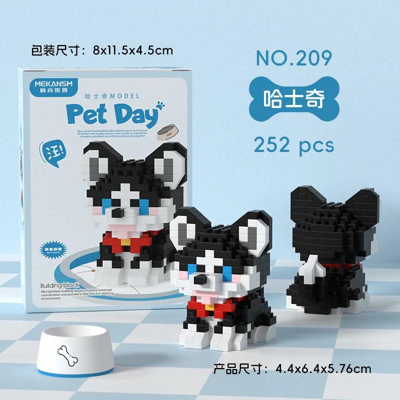 Animal Micro Building Blocks Sets Ocelot Ragdoll Cat Dog 3D Model Husky Collie Mini Figure Brick Toys Schnauzer For Kids Gift