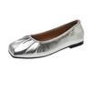 2024 Fashion Solid Color Square Toe Women's Shoes Spring and Autumn Shallow Mouth Slip-On Versatile Pleated Flat Women's Shoes