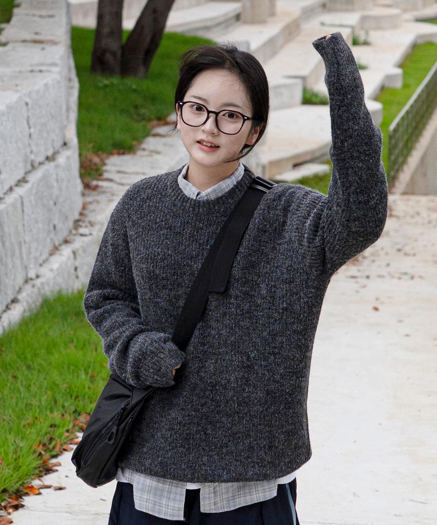BLOND9 Crew Neck Rib Knit Sweater_Charcoal (Type B)
