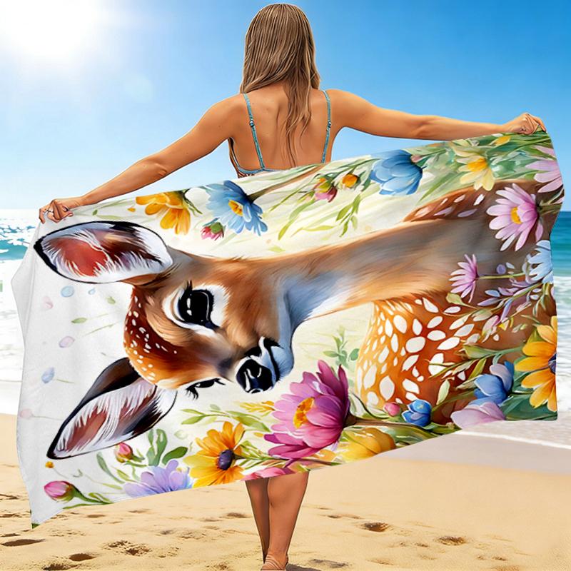 1Pc Deer Wildflowers Beach Towel Quick Dry Multiuse For Beach Pool Gym Yoga Home Travel Christmas Halloween Xmas Gift G1204
