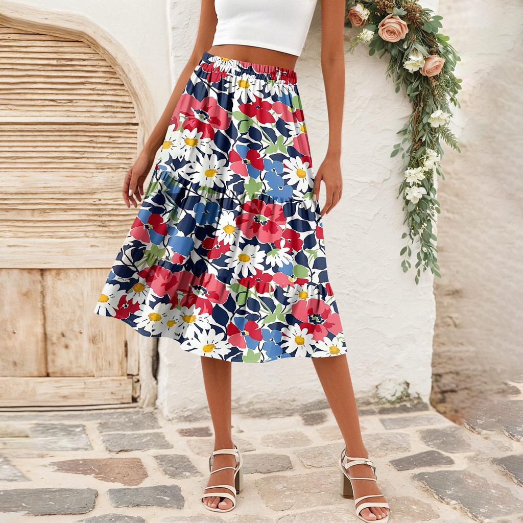 Женская повседневная юбка А-силуэта с высокой талией, юбка в полоску с принтом в горошек и карманами