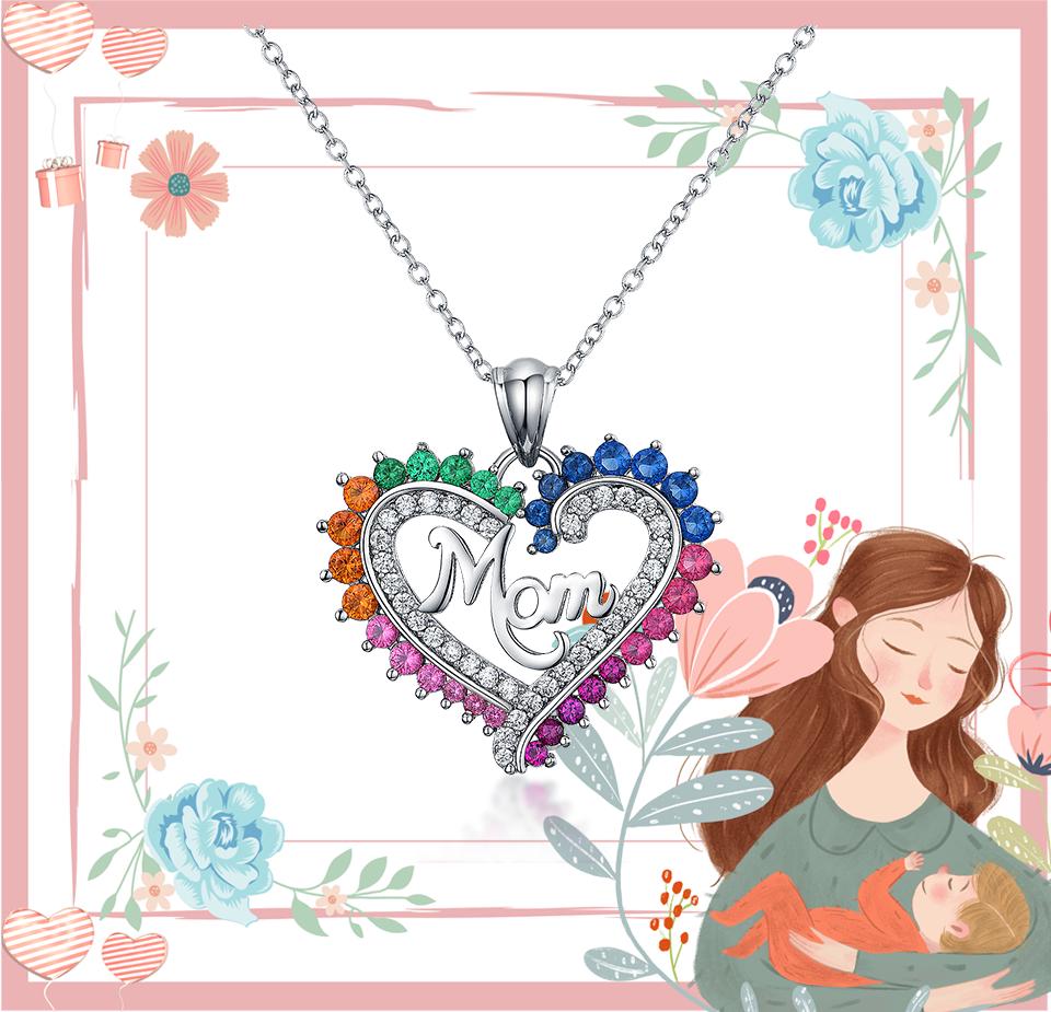 Umcho Серебро 925 пробы, красочные мамины сердца Nceklace, подвески из настоящего стерлингового серебра, ожерелья для женщин, подарок на день матери с цепочкой