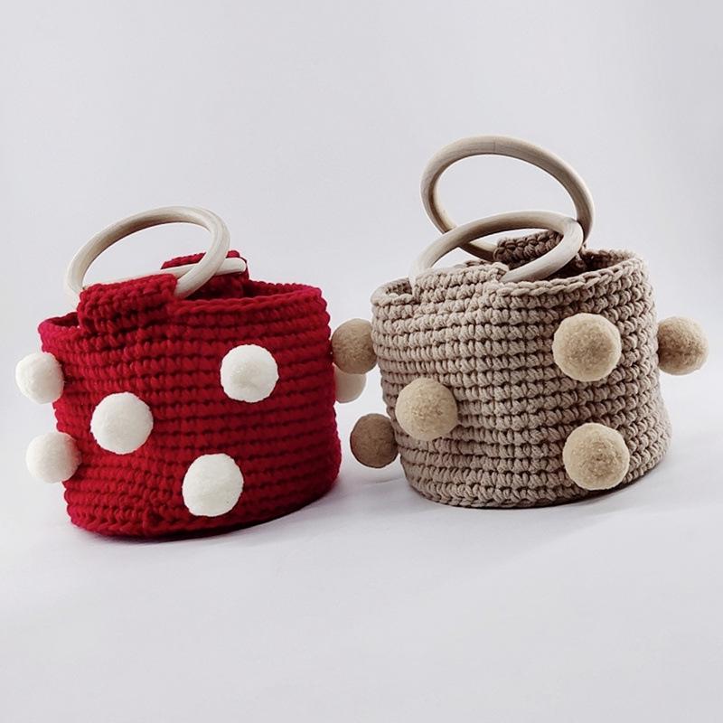 Пряжа Вязание Помпон Сумка-ведро - Модная Вязаная Готовая Женская Портативная Сумка