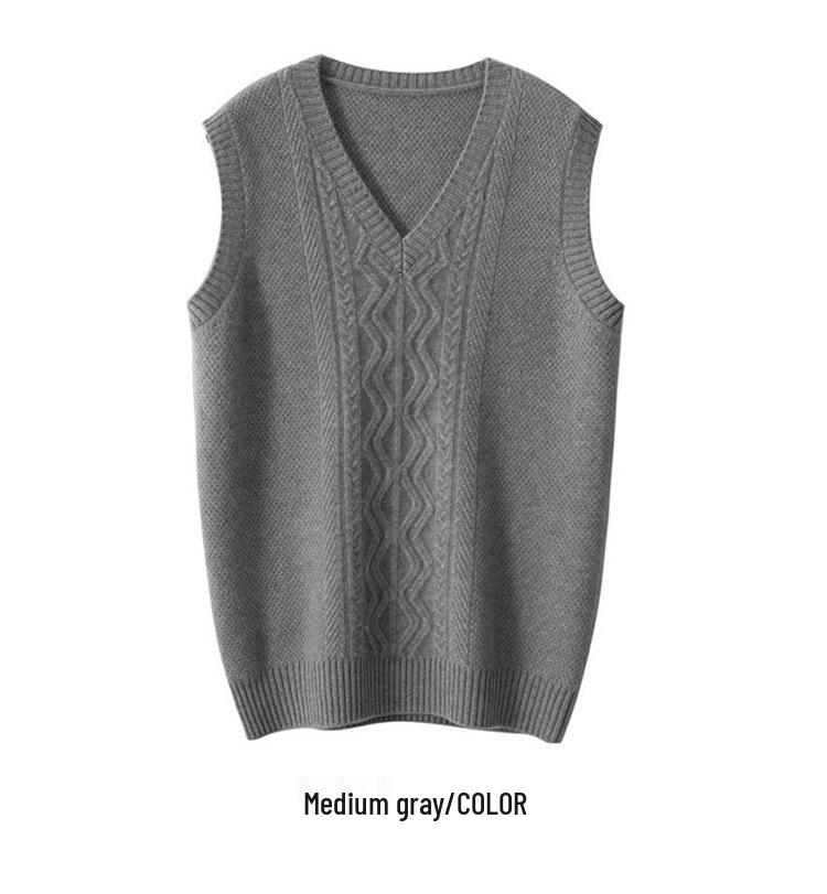 Мужской кашемировый пуловер без рукавов с V-образным вырезом: Осенне-зимний толстый свитер большого размера