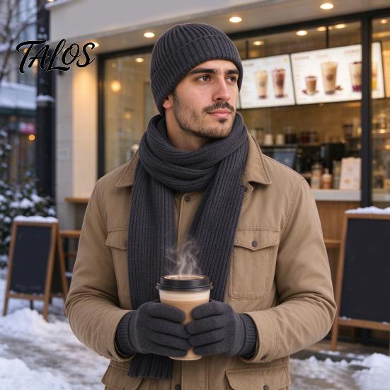Autumn Winter Essential Warmth Set Men Knitted Hat Scarf Gloves Set, Solid Color Beanies, Warm Stylish Beanies And Knit for Cold Weather, Outdoor