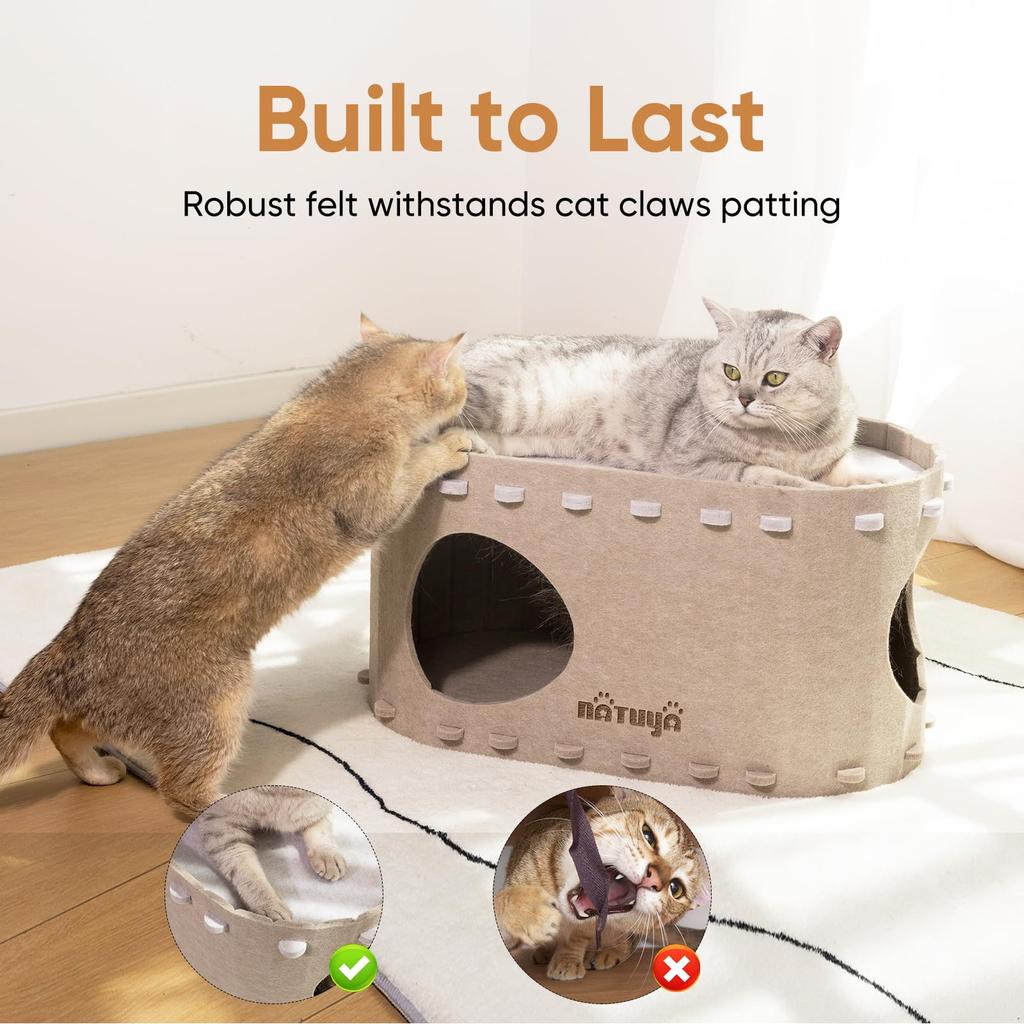 NATUYA Когтеточка Кровать для кошки Игрушка Домик для кошки Кровать для кошки Домик для кошки Снятие стресса Недостаток физической активности Игрушка для кошки Складная Кровать для питомца из войлочной ткани (Туннель цвета хаки)