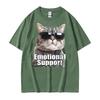 Funny Cat Emotional Supports Cool With Sunglasses T Shirt Unisex Unisex Vintage Trend Tshirt Casual Oversized High Quality T Shirts