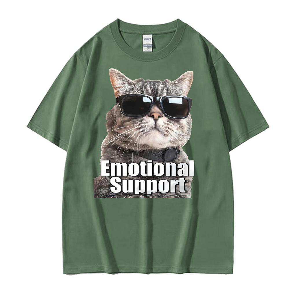 Funny Cat Emotional Supports Cool With Sunglasses T Shirt Unisex Unisex Vintage Trend Tshirt Casual Oversized High Quality T Shirts