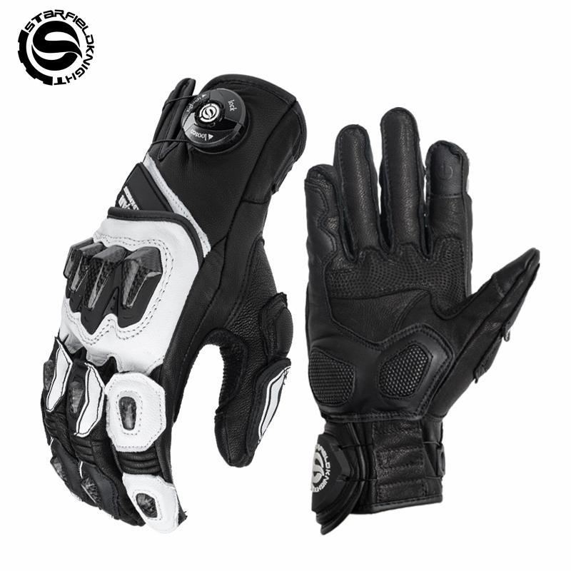 SFK Full Finger Motorcycle Gloves Real Goat Leather Non-slip Wear-resistant Carbon Fiber Protection Knob Adjust Riding Equipment