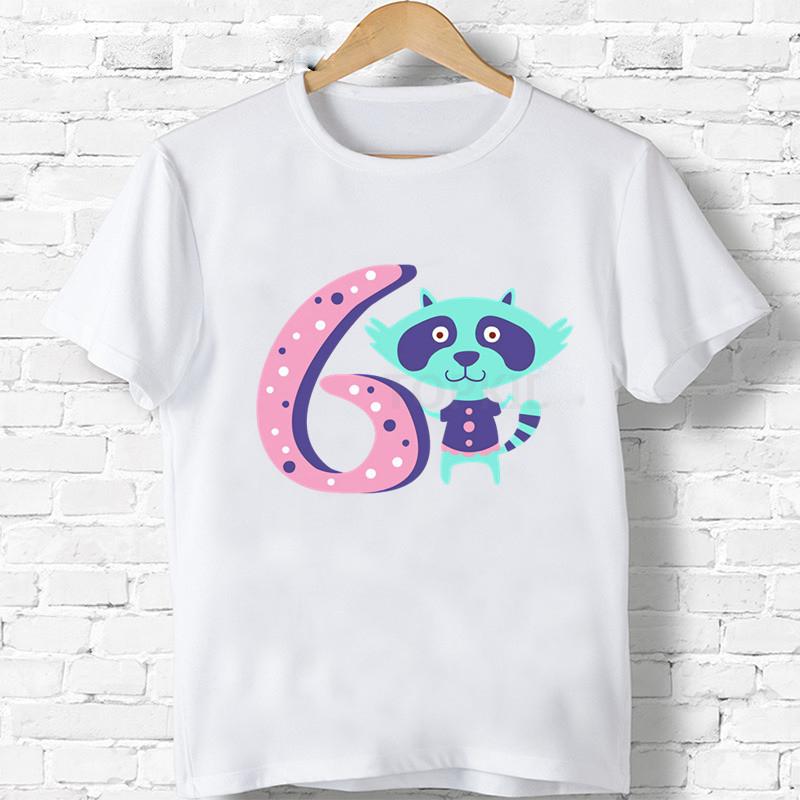 Детская футболка для мальчиков и девочек, футболка с принтом «С днем ​​рождения», цифра 1–9, детская футболка с рисунком льва и жирафа, детская подарочная одежда