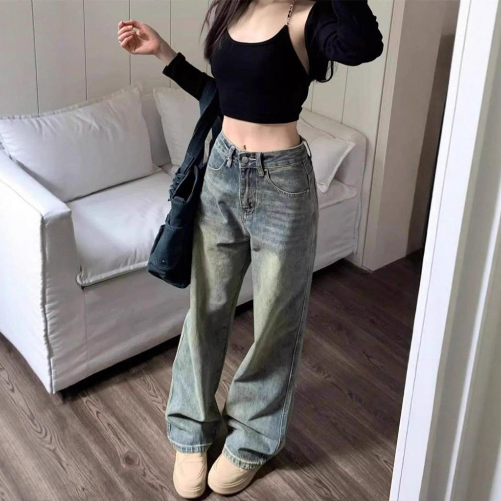 High-waisted Straight Jeans Women Spring and Autumn Vintage Loose Casual Dragging Skinny Broad-legged Long Trousers Jeans for Women Long Denim Pants