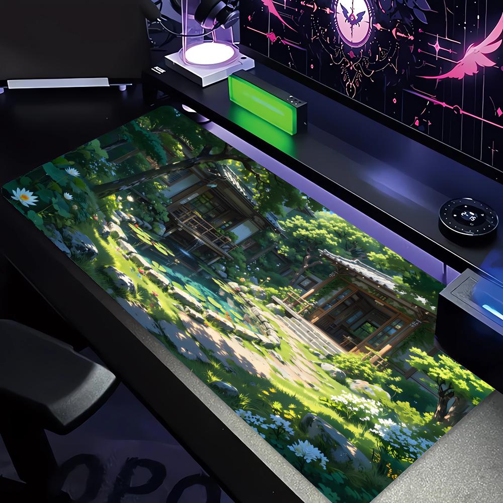 Forest Cabin Pattern XXL Gaming Mouse Pad, Non-slip Stitched Edge Desk Mat, Keyboard Mat, Computer Accessories for PC Gamers