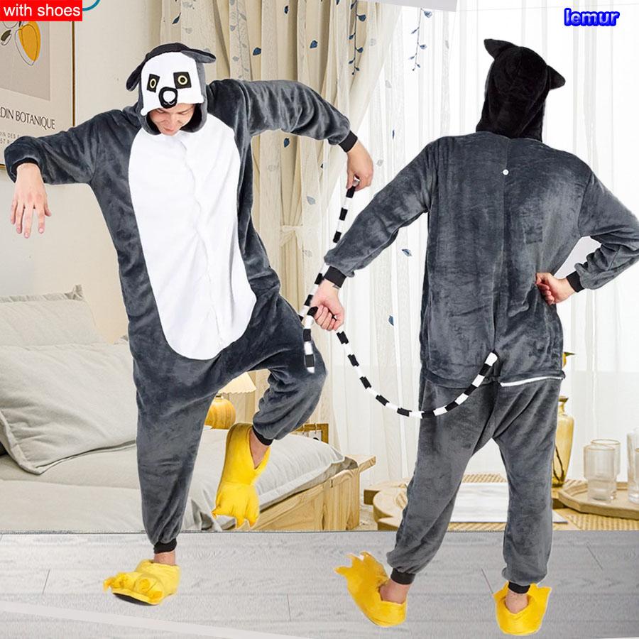 Мужчины Женщины Кигуруми Onesie Пижамы Унисекс Животное Косплей Олень Сова Волк Единорог Акула Костюм Пижамы Комбинезон Для Хэллоуина Вечеринка С обувью