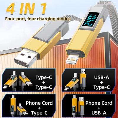 4-в-1 USB-кабель Type C PD Быстрая зарядка Провод с цифровым дисплеем Для iPhone Macbook iPad Samsung Xiaomi Type C Lighting Кабель