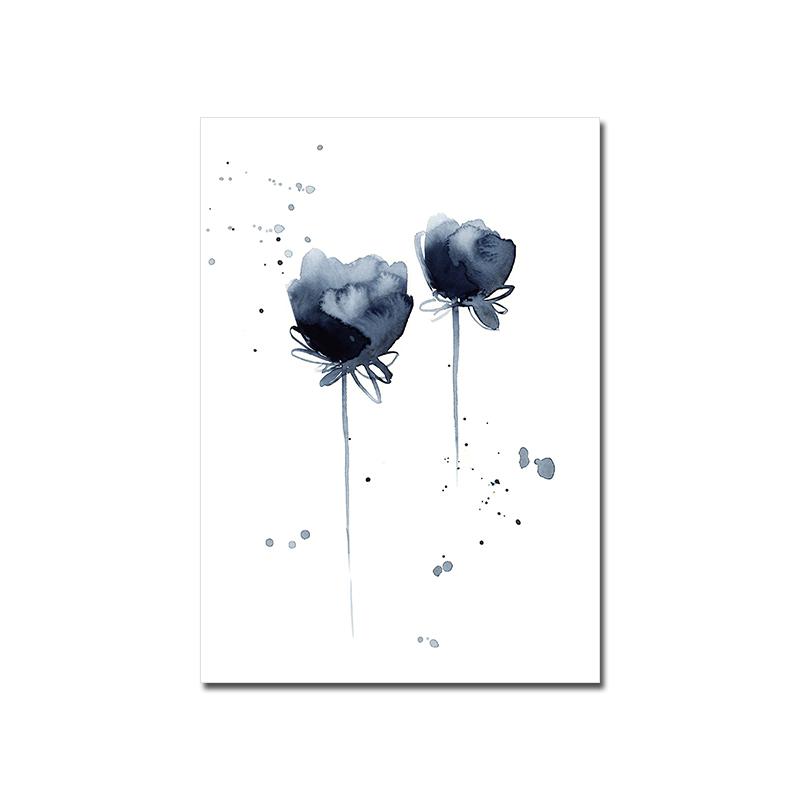 Abstract Watercolor Flower Poster Ink Blue Leaf Canvas Painting Minimalist Art Printing Modern Mural Living Room Decoration