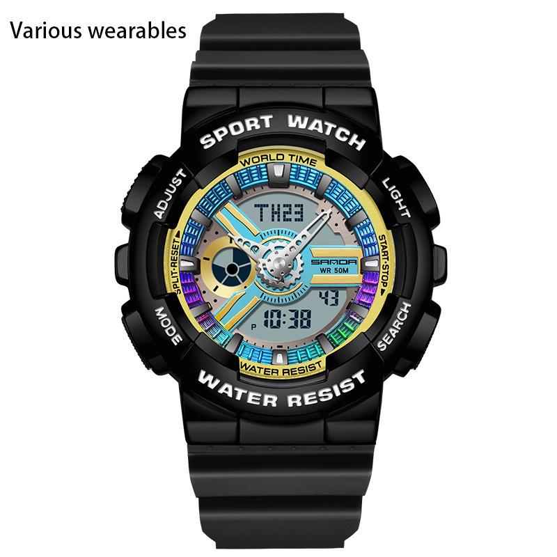 С функцией подсветки руки Творческая личность Мужские Двойной Дисплей Синхронный Механизм Электронные Часы