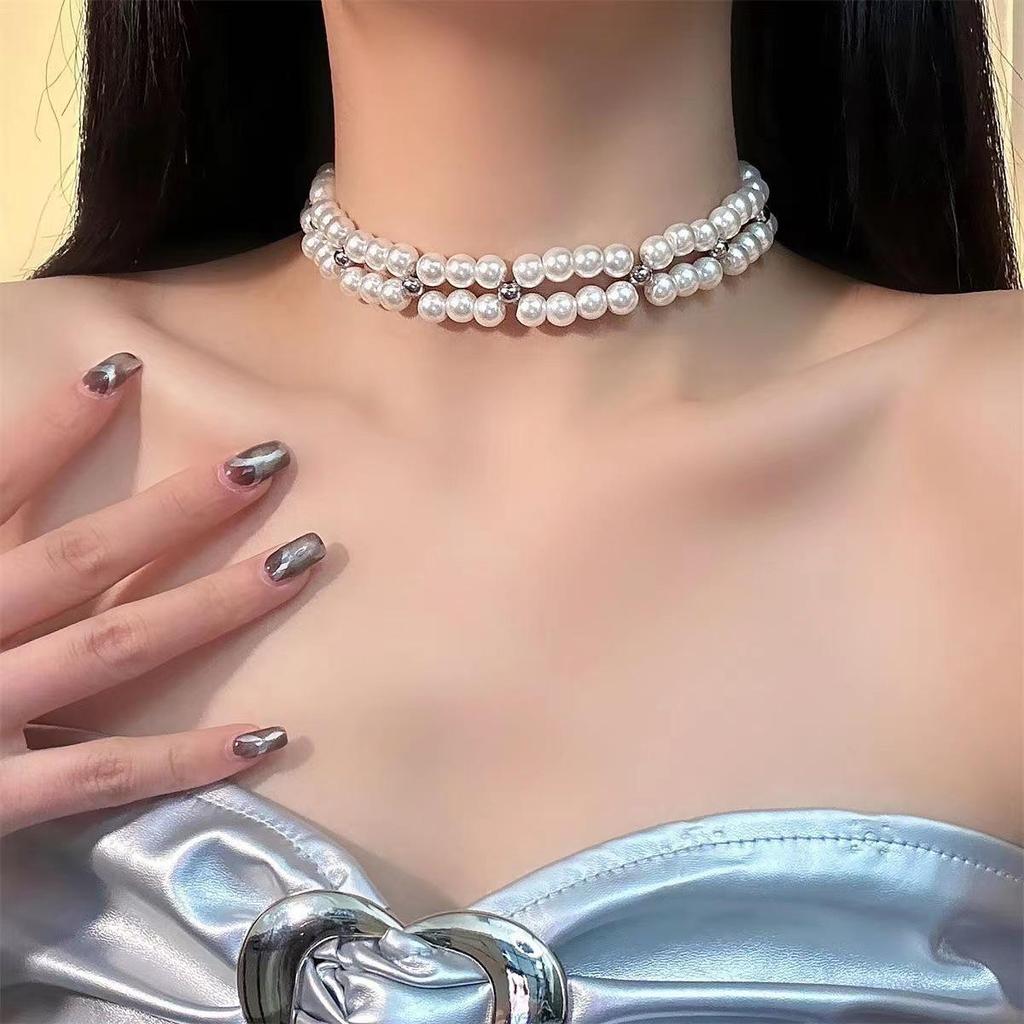 Европейское и американское многослойное жемчужное ожерелье-крест - дизайн Y2K Punk Spicy Sweet