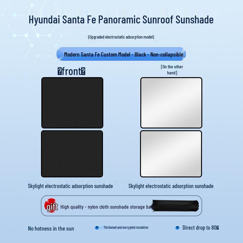 Непрозрачная статическая солнцезащитная шторка для Hyundai Santa Fe 13-18: Теплоизоляция, Защита от солнца, Блокировка приватности