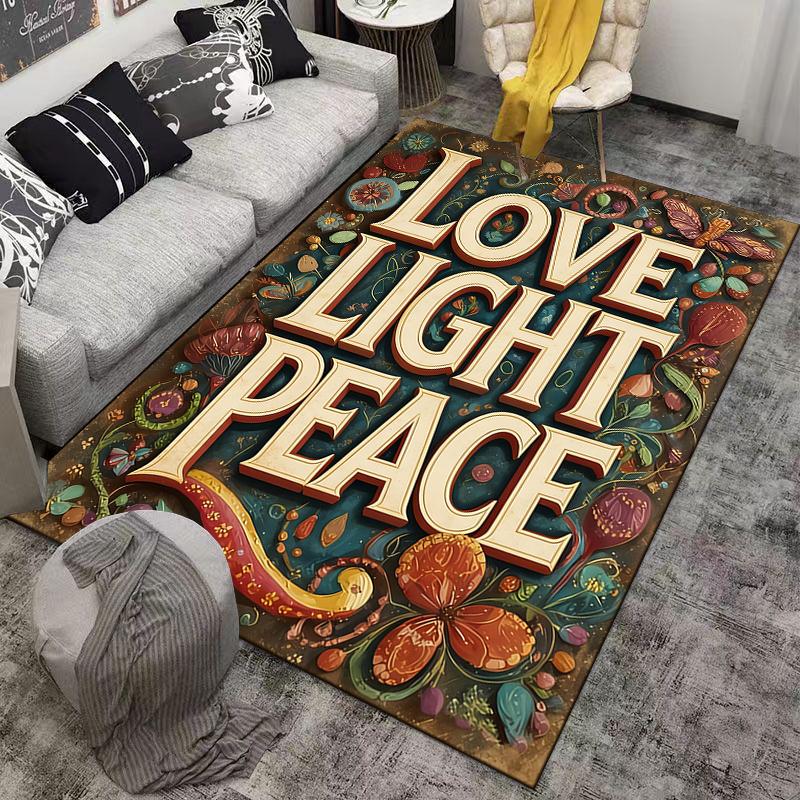 "Love Light Peace Carpet, Colorful Floral Design, Cozy Home Decor" Suitable for use as an anti-slip for living room bedroom sofas
