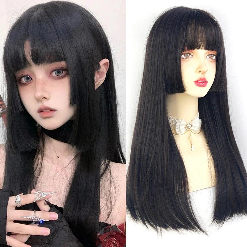 Синтетический длинный прямой розовый парик женский косплей парик с челкой термостойкое волокно повседневные накладные волосы для вечеринок