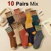 10 двойных осенне-зимних женских толстых носков средней длины, удобные, теплые, модные, полосатые, повседневные, махровые носки с петлями