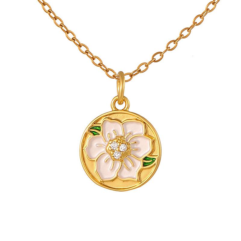 Asu New Vintage Round Disc Daisy Heart Pendant Necklace Stainless Steel Chain Clavicle Choker Jewelry for Women