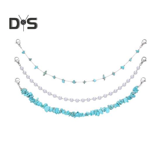 3 шт. унисекс-цепочка для волос в стиле бохо с неровными бирюзовыми камнями и цветочным декором, цепочка для шляпы, простая установка, аксессуары для повседневной носки