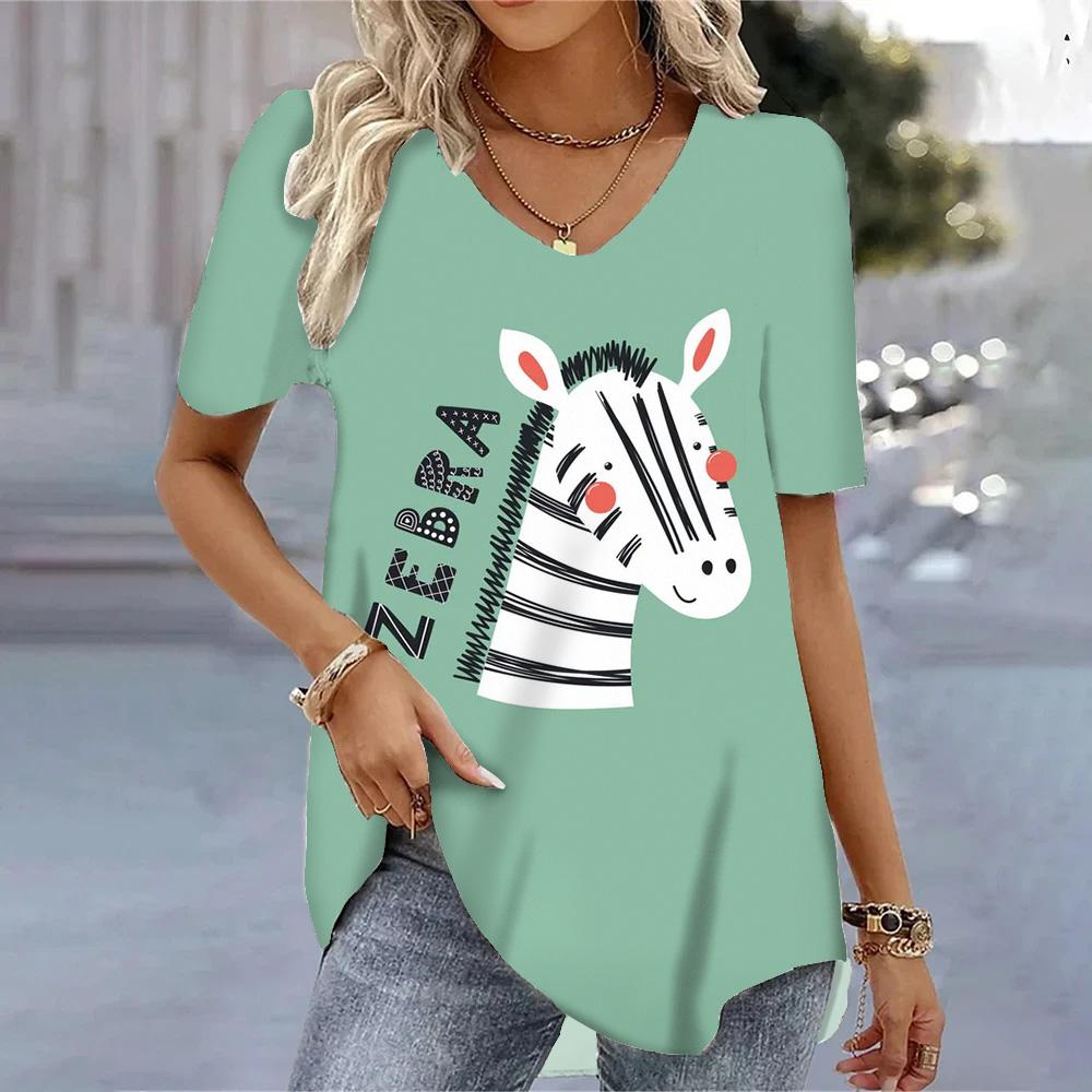 Футболки с героями мультфильмов, топы для женщин, женские летние футболки S-3XL, милые футболки с v-образным вырезом, хит продаж, летние базовые футболки с короткими рукавами