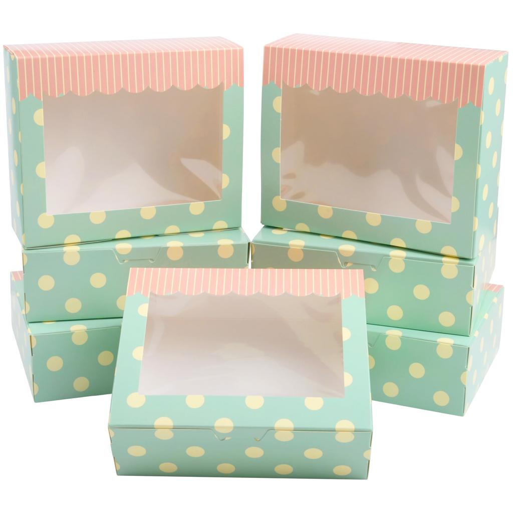 12 Pack Candy Sweet Boxes with Window 6”×5”×2” Disposable Paper Treat Packing Gift Box Christmas Pastry Cookies Muffins Pies Brownie Boxes