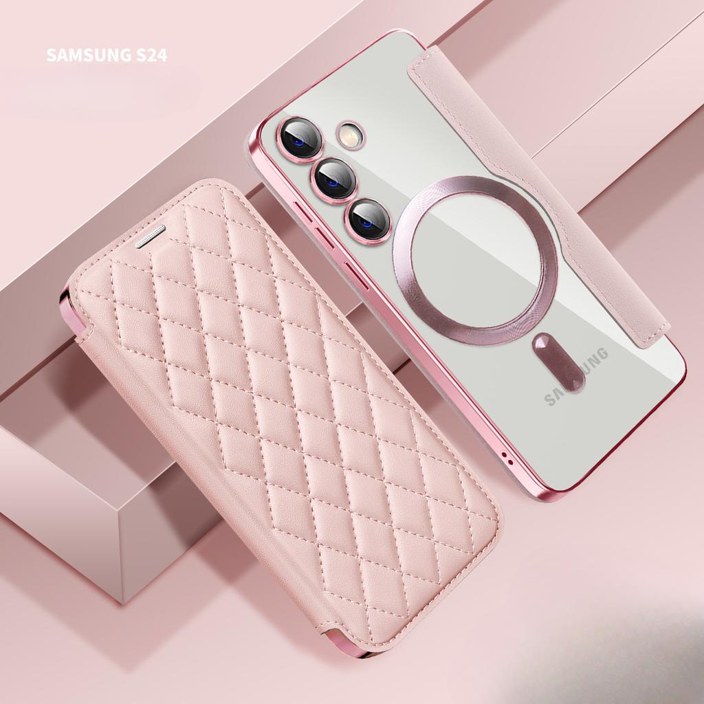 Чехол-книжка из кожи с магнитным покрытием для Samsung S24U/S23Fe/S22 +/A05S с гальваническим покрытием