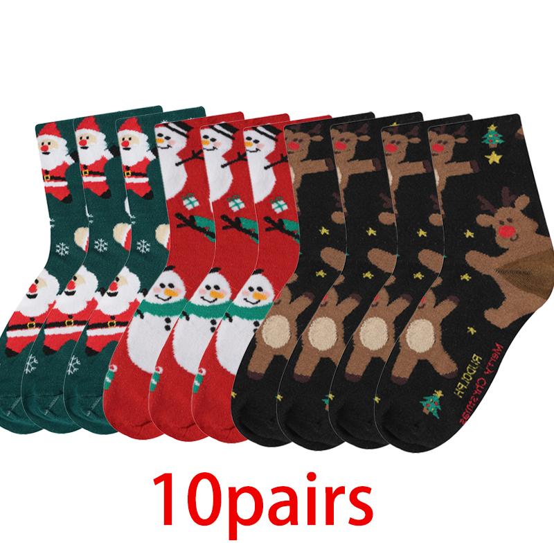 10 пар рождественских носков женские осенне-зимние теплые носки снеговик лось пряничный человечек милые мультяшные носки до середины икры Санта-Клаус