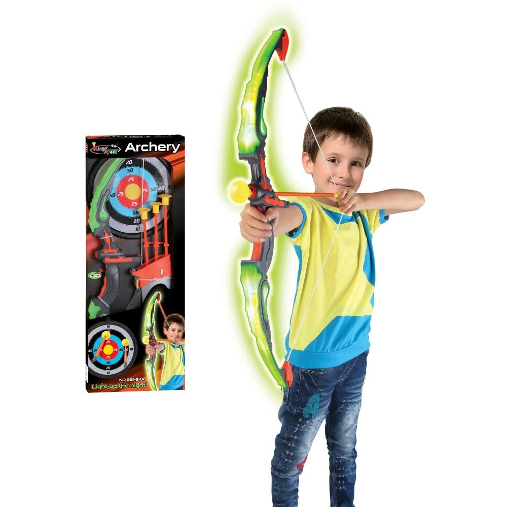 Kids Shooting Set Bow and Arrow Set with Flashing Pink LED Lights Arrow Rack Target and Quiver Hunting Chain for Boys Girls