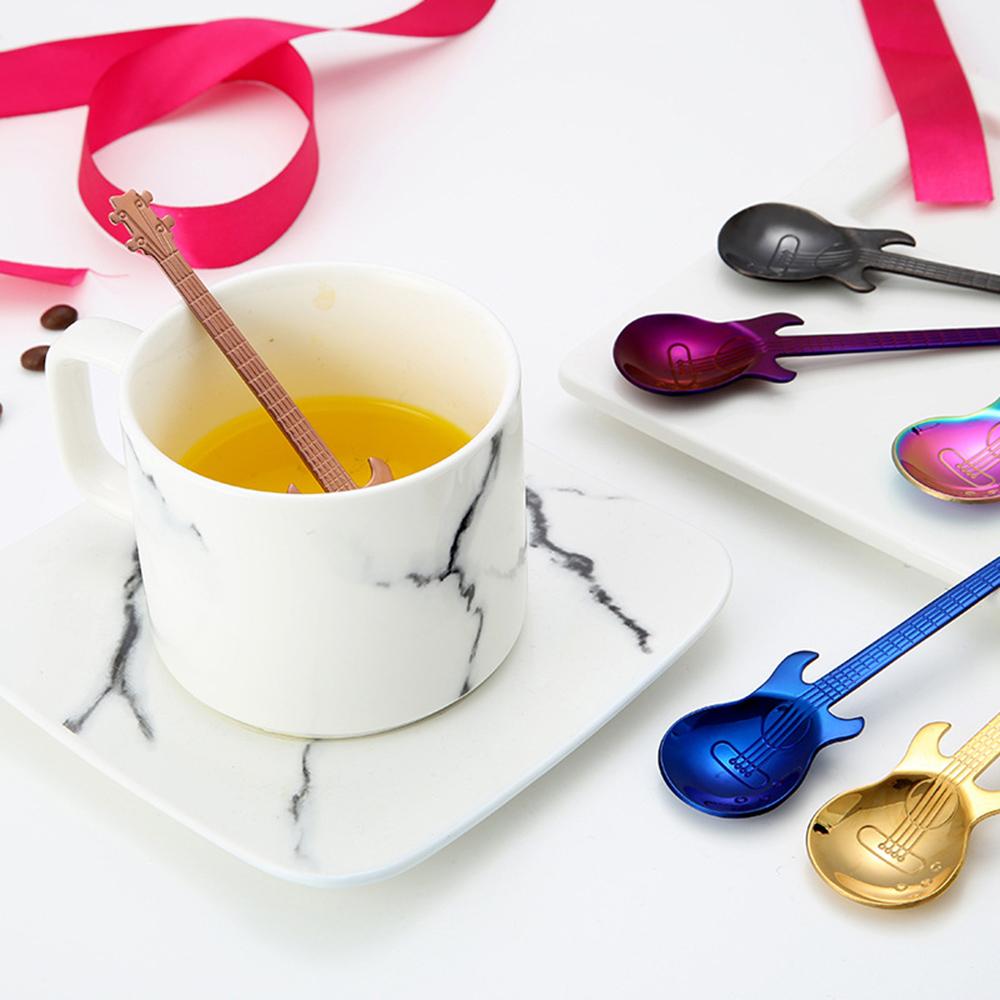 304 stainless steel guitar spoon coffee spoon stirring spoon titanium ice bar music bar spoon creative gift spoon Gold
